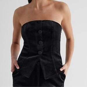 Strapless Velvet Button Front